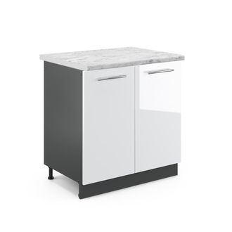Vicco Armario Bajo Para Fregadero Fame-line, Blanco Alto Brillo, 80 Cm, Et M&aacute;rmol Vicco