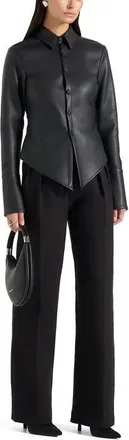 Mani&egrave;re De Voir Sonia Leather Cinch Shirt in Black at Nordstrom, Size 10