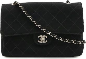 Chanel Pre-owned Matelasse Katoen Lederen Schoudertas - Dames - Vintage Schoudertas - Zwart - ONE Size - Katoen - Vintage