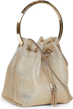 Jimmy Choo London Womens Bucket Bag Bon Gold Recycled Polyamide Shoulder