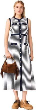 Maje Breton stripe knit maxi dress in Ecru/navy Blue at Nordstrom, Size 36 Eu