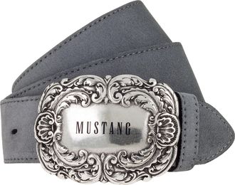 Mustang Lederg&uuml;rtel MUSTANG, Damen, Gr. 100, light grau, Rindsleder, unifarben, G&uuml;rtel Lederg&uuml;rtel, 4 cm breit, geschw&auml;rzte Koppelschliesse