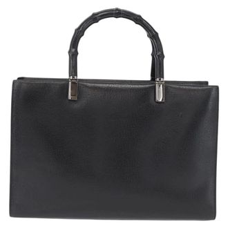 Gucci Vintage Bamboo Handle Leather Black Leather Handbag (Pre-Owned)