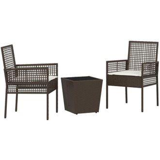 vidaXL Juego Bistro De Jard&iacute;n 3 Pcs Marr&oacute;n Polirat&aacute;n Vidaxl