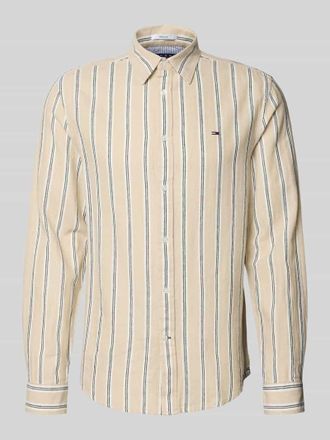 Tommy Jeans Regular Fit Freizeithemd aus Leinen-Baumwoll-Mix in Beige, Gr&ouml;&szlig;e XXL