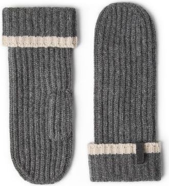 Brunello Cucinelli Knit mittens with monili in Medium Grey at Nordstrom, Size Large