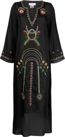 Muzungu Sisters embroidered split-neck silk dress - women - Silk - M - Black