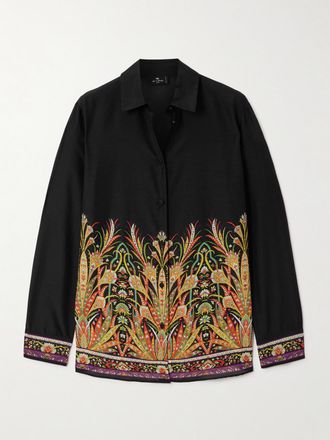 Etro Camicia In Misto Cotone E Seta Con Stampa - Nero