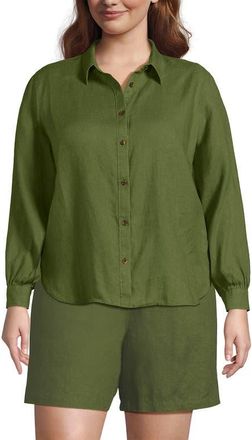Lands End Linen Long Sleeve Feminine Shirt in Artichoke at Nordstrom, Size 3X