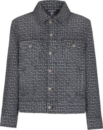 Balmain Monogrammed Denim Jacket - Heren - Spijkerjassen - Grijs - L - Denim - Jassen