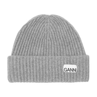 Ganni Accessoires, unisex, Grijs, ONE Size, Wol, Structured Rib Beanie