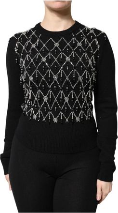 Dolce & Gabbana Zwarte Kasjmier Kristalversierde Top - Dames - Cashmere truien - Zwart - 2XS - Kasjmier - Truien & Vesten