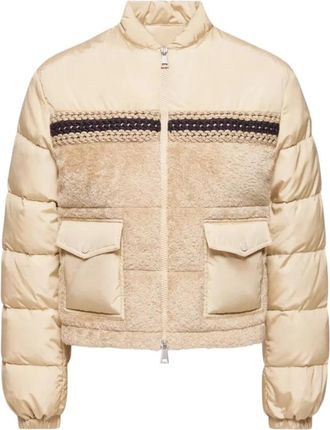 Moncler Achillee Teddy Down Bomber - Dames - Gewatteerde jassen - Beige - S - Katoen - Jassen