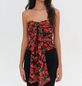 For Love & Lemons Abby Strapless Top In Red Floral