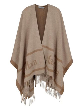 Max Mara logo-jacquard fringe-detail cape - women - Lambs Wool - OS - Neutrals