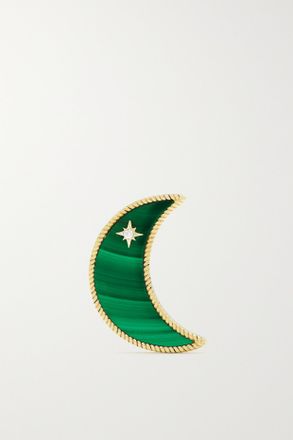 Yvonne Léon Orecchino Singolo In Oro 9 Carati Con Malachite E Diamante - Verde