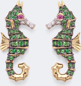 Yvonne L&eacute;on Yvonne L&eacute;on Hippocampe 18kt gold earrings with gemstones