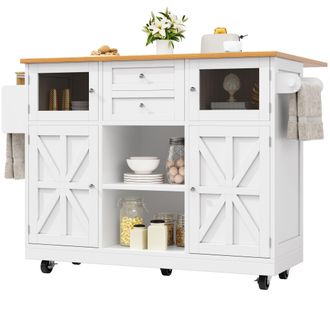 STILVORA Carrito De Cocina Con 2 Puertas 2 Cajones Estantes Ajustables Toallero Y Ruedas En Mdf 140 X 40 X 93,5 Cm Blanco