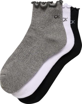Calvin Klein Womens Ruffle Cushion Quarter 3-Pack Socks - Multi