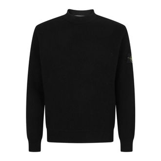 Stone Island Round-neck Knitwear, male, Black, Size: XL Ribbed Patch Sweater