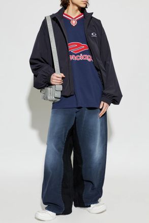 Balenciaga T-shirt With Logo, Mens, Navy Blue