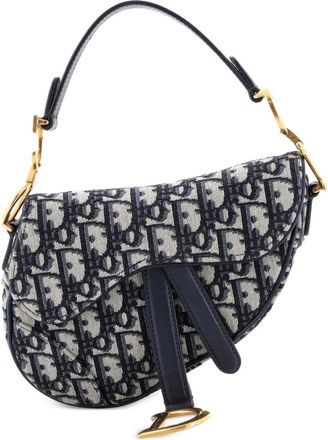 Dior Borsa a spalla Saddle mini in tela con motivo Oblique - Blu
