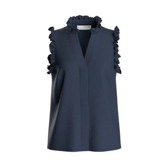 Selected Ruffle Top met V-hals - Dames - Tops zonder mouwen - Blauw - XS - Linnen - Tops