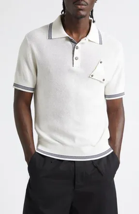 Jacquemus Le Polo Voilier Sailboat Patch Silk & Cotton Polo in White 100 at Nordstrom, Size X-Large