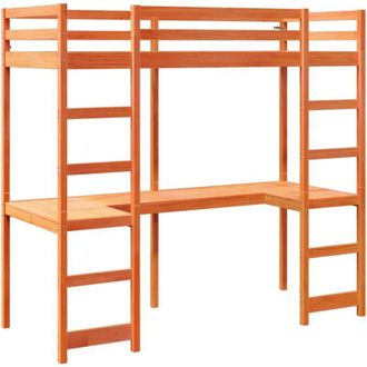 vidaXL Vidaxl - Cama Alta Sin Colch&oacute;n Madera Maciza Pino Marr&oacute;n Cera 75x190 Cm