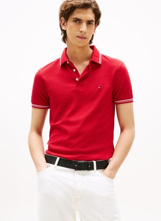 Tommy Hilfiger Poloshirt TOMMY HILFIGER TOMMY TIPPED SLIM POLO, Herren, Gr. XXL, rot (medium rot), Obermaterial: 96% Baumwolle, 4% Elasthan, schmal, Rippb&uuml;ndchen, Sh