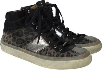 Jimmy Choo London Mens Suede Belgravia Leopard High-Top Trainer (Authentic Pre- Loved)