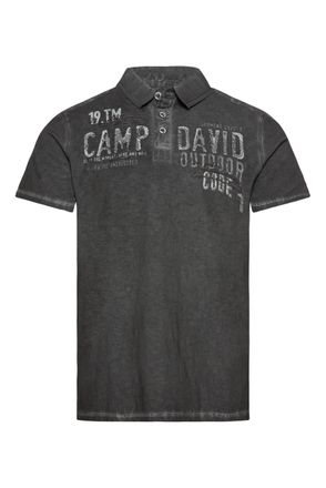 Camp David Mens Polo Shirt with Shoulder Tapes and Logo Artwork, granite, XL