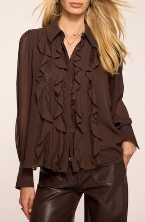 Ramy Brook Claire Ruffle Shirt in Heritage Brown at Nordstrom, Size Xx-Large