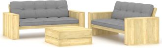 vidaXL Set De Sof&aacute;s Jard&iacute;n 3 Piezas Con Cojines Madera Pino Impregnada Vidaxl