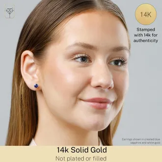 MAX + STONE 14k Yellow or White Gold 6mm Roped Halo Gemstone Round Stud Earrings