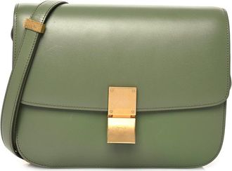 Celine Kaki Vache Liegee Leather Medium Classic Box Flap Bag (Authentic Pre- Loved)