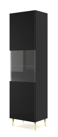 AKL FURNITURE Vitrina efecto madera Negro y Dorado LED