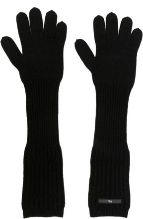 Yohji Yamamoto logo-patch ribbed-knit long gloves - unisex - Wool/Polyester/Polyamide/Spandex/Elastane - S - Black