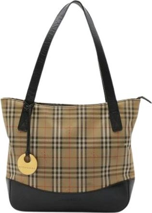Burberry Pre-owned Shoulder Bags, female, Beige, Size: ONE SIZE Pre-owned Canvas Leather Tote Bag