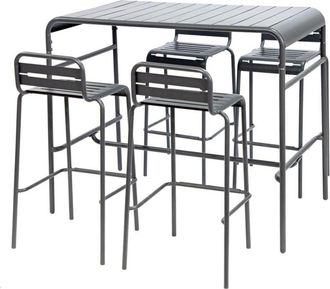 Sweeek Garden high table with 4 steel bar stools, Amelia, Anthracite, 120x70x95 cm