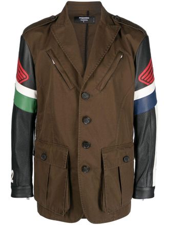 Dsquared2 contrast-sleeve biker-style jacket - men - Cotton/Calf Leather/Cotton/Polyester - 46 - Brown