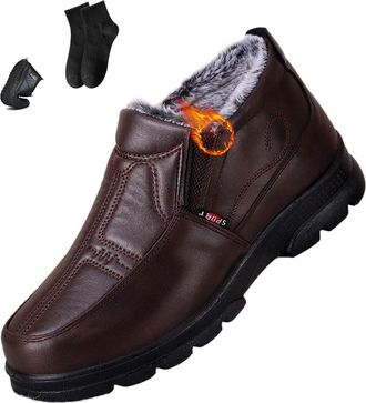 Generic POIOZXD Mens Warm Winter Slip-On Ankle Boots Snow Boots Mens Waterproof Outdoor Fur Lined Comfortable Slip on Walking Ankle Booties Men Loafers Lightw