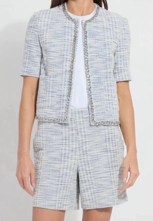 Lyss&eacute; Lily Short Sleeve Summer Tweed Jacket In Azzurro