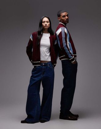 adidas Originals Cardigan con zip bordeaux e blu-Rosso