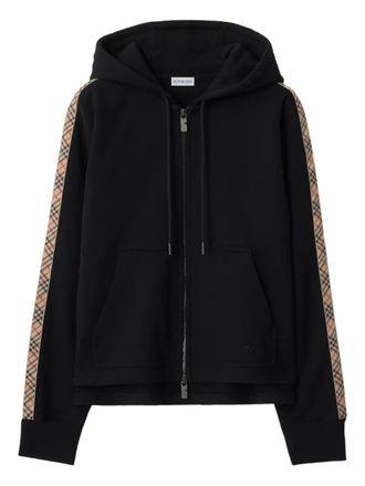 Burberry checked-trim zip-up hoodie - women - Cotton - M - Black