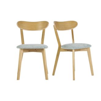 Miliboo Miliboo - Set De 2 Sillas Vintage De Madera De Roble Claro Y Tela Efecto Aterciopelado Verde Celad&oacute;n Dove