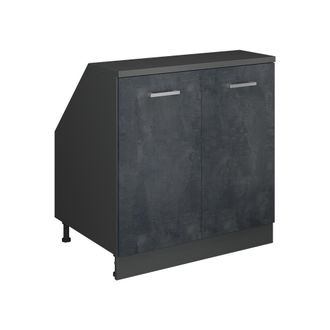 Vicco Armario De Cocina Para Techo Inclinado R-line, Hormig&oacute;n Negro, 80 Cm Con 2 Puertas, 60 Cm De Profundidad, Vicco