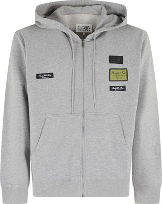 Maison Margiela Gray Full Zipper Patch Hooded Cotton Sweatshirt