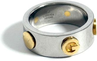 Gucci Stainless Steel Yellow Gold Band Ring (Pre-Owned)