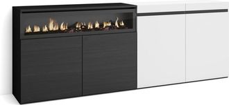 Skraut Home Aparador efecto madera blanco y negro 200x35x75 chimenea efecto fuego